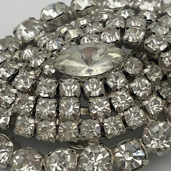 Vintage Clear Rhinestones Oblong Brooch Statement - Picture 3 of 6